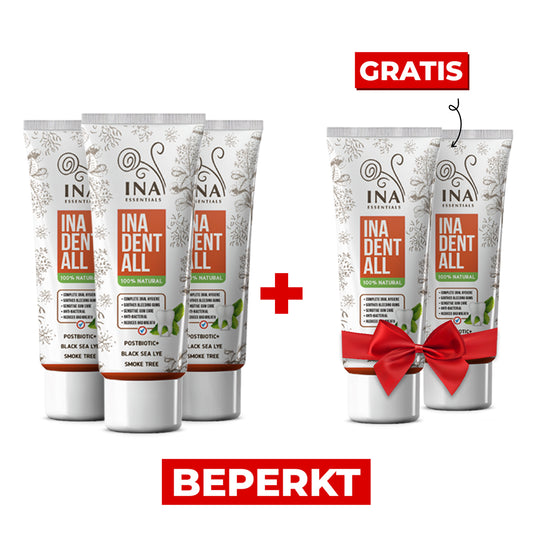 Koop 3 Ina Dent-All tandpasta's, ontvang 2 natuurlijke tandpasta's gratis
