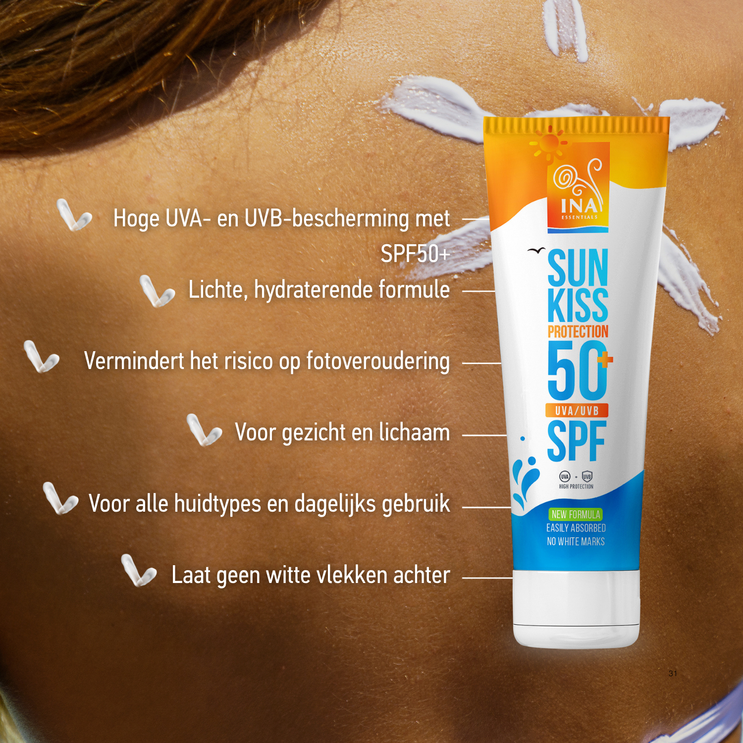Zonnebrandcrème SPF 50 voor gezicht en lichaam met UVA- en UVB-bescherming zonder witte vlekken