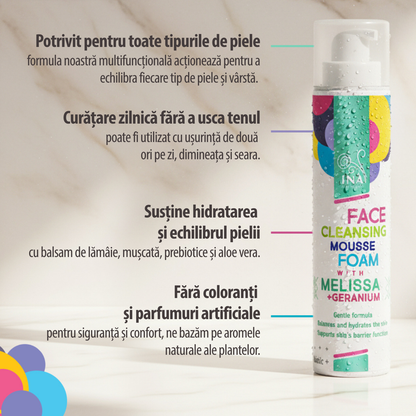 Natuurlijk Reinigingsschuim voor het Gezicht met Citroenmelisse en Geranium - voor elk huidtype