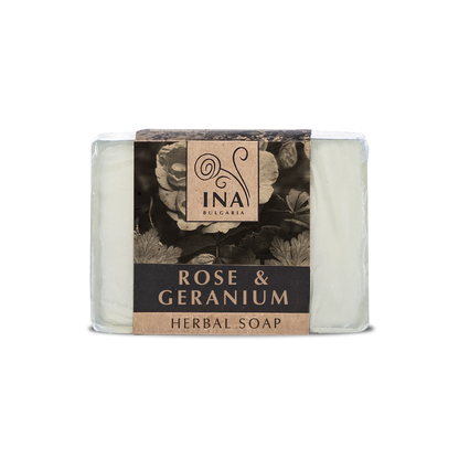Natuurlijke kruidenzeep met Rose Damascena-olie en Geranium met voedende actie