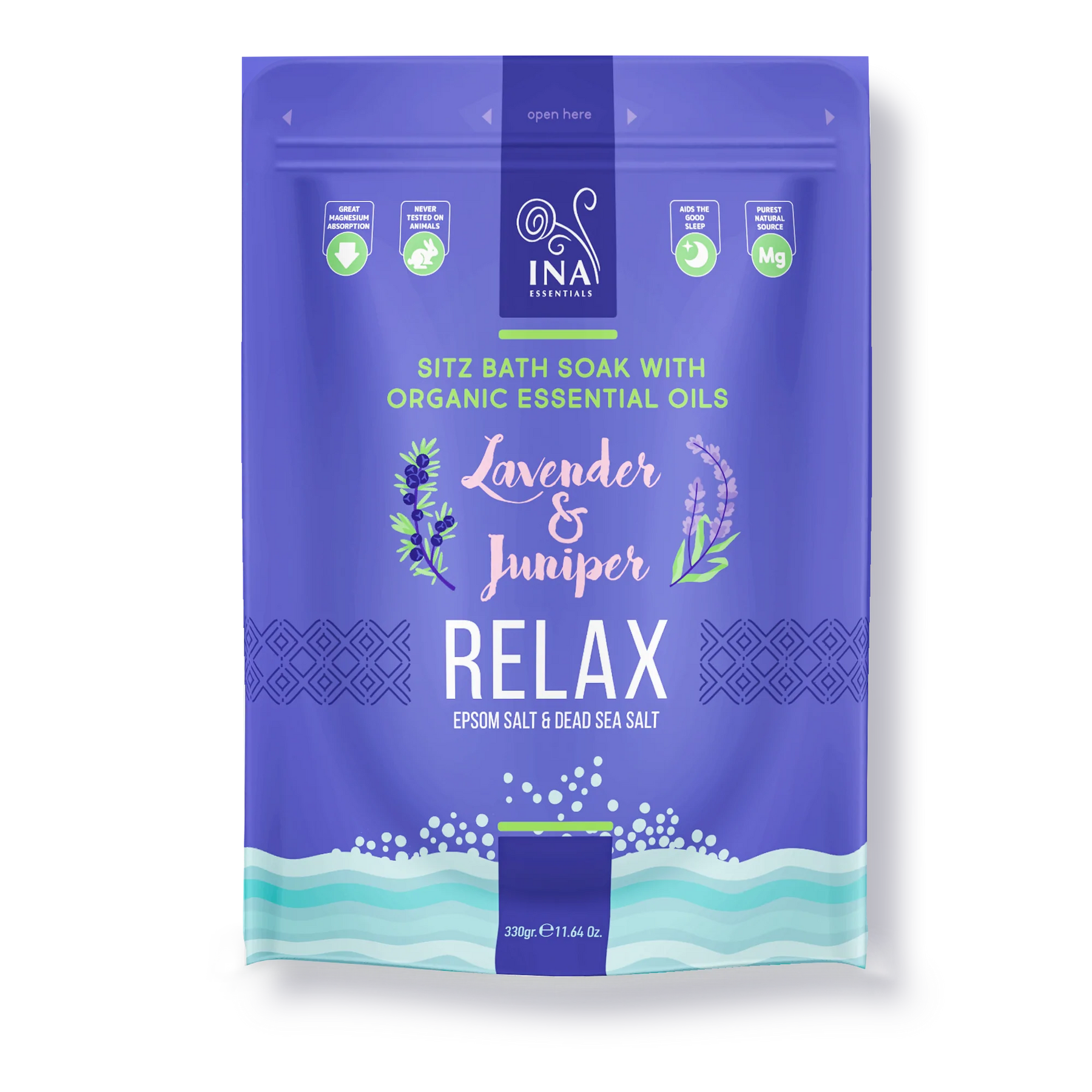 Relax–Sels de bain de siège à la lavande et aux baies de genévrier pour la relaxation et le soulagement du stress 